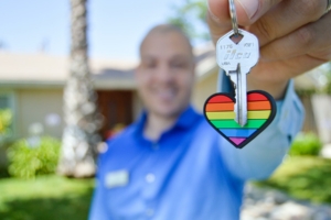 House keys with a rainbow heart trinket